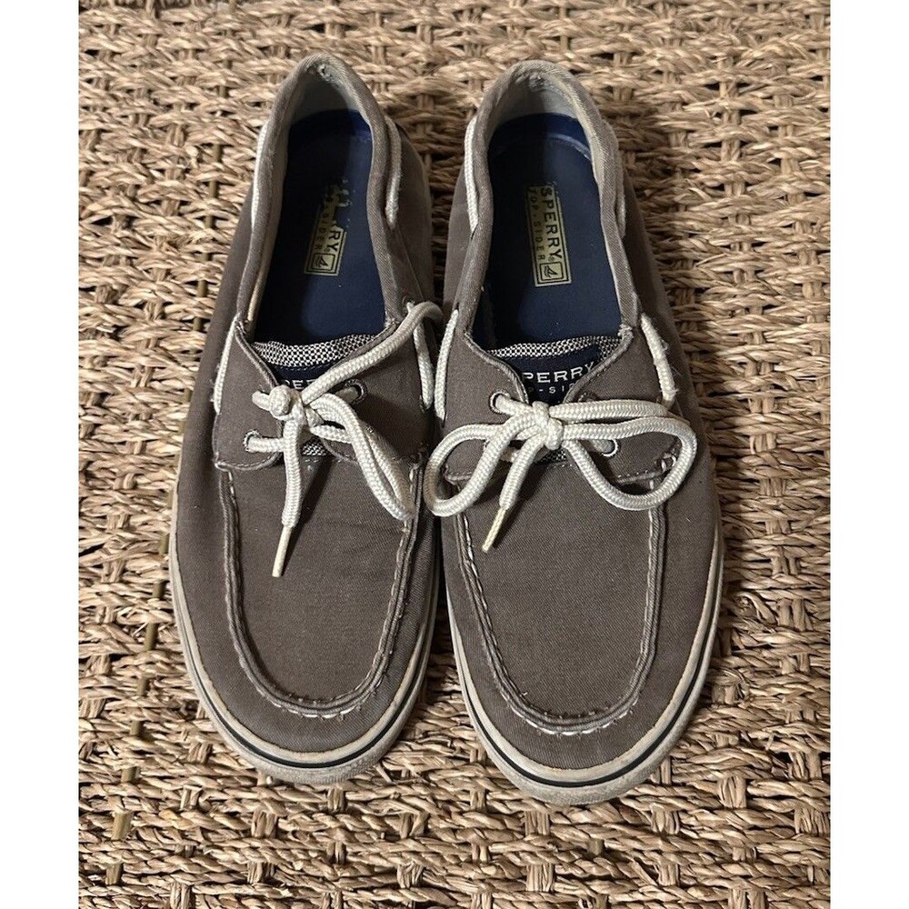 Sperry Top-Sider Halyard Men's 9.5M Gray Canvas 2-Eye Boat Shoes 0777867 EUC